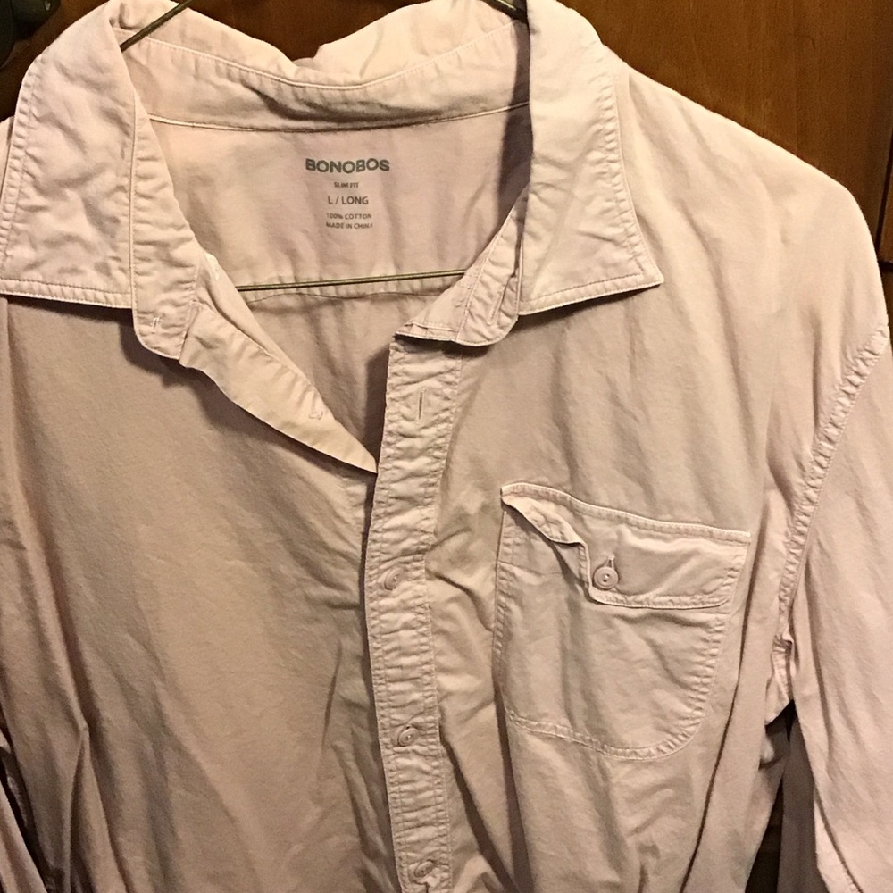 Bonobos Men's Casual Light Purple Button-Down Shirt Large Long Slim Fit